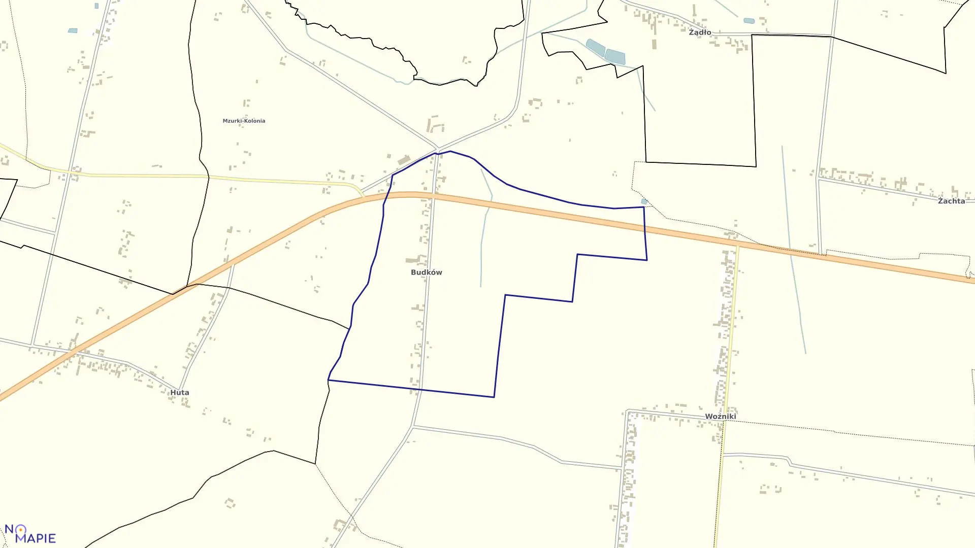 Mapa obrębu Budków w gminie Wola Krzysztoporska