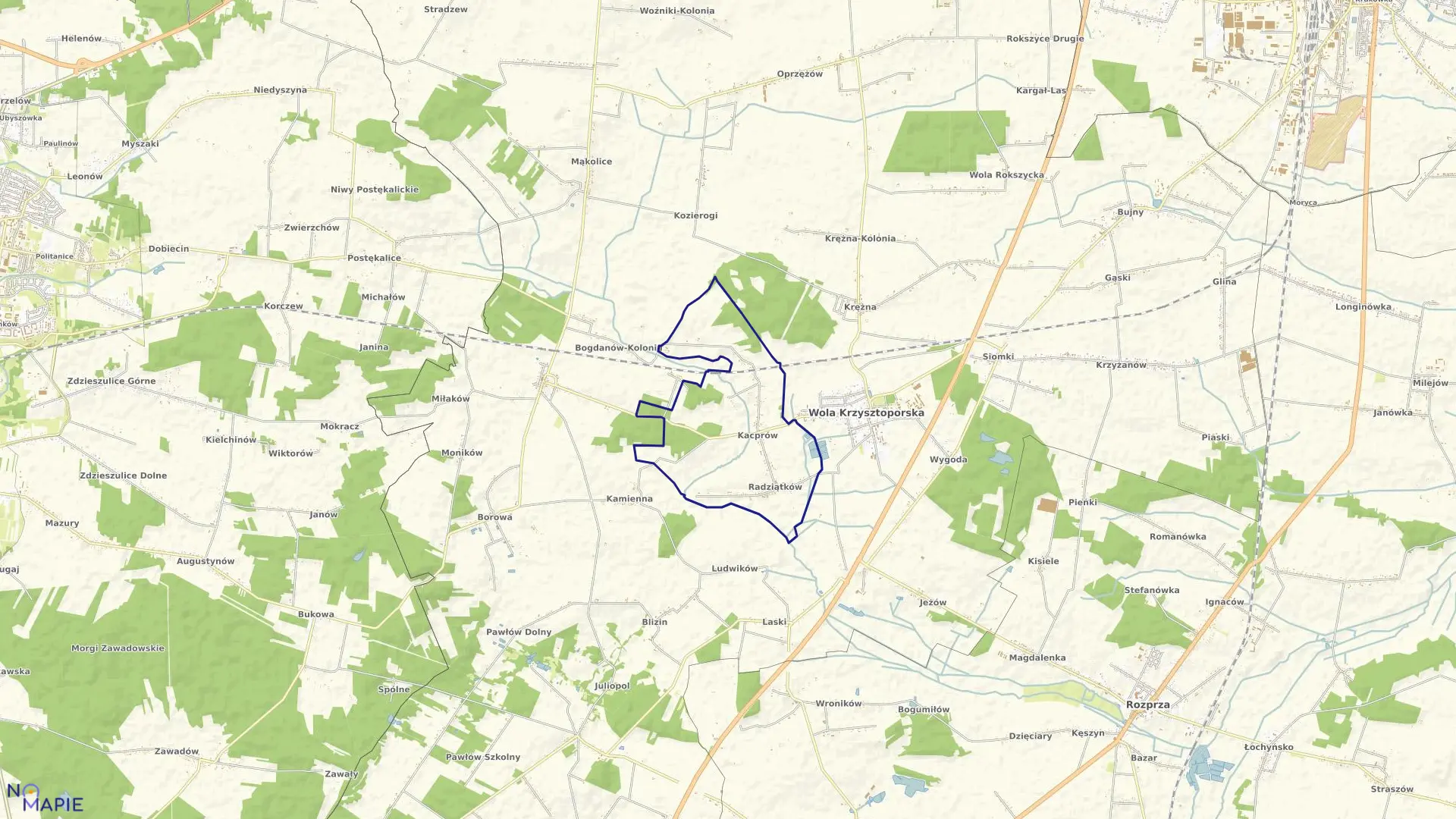 Mapa obrębu Kacprów w gminie Wola Krzysztoporska