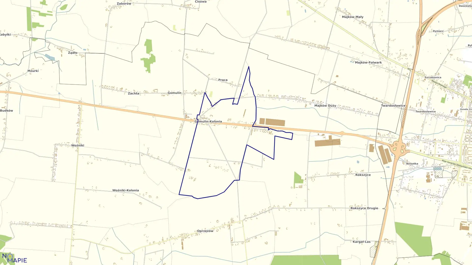 Mapa obrębu Kolonia Gomulin w gminie Wola Krzysztoporska