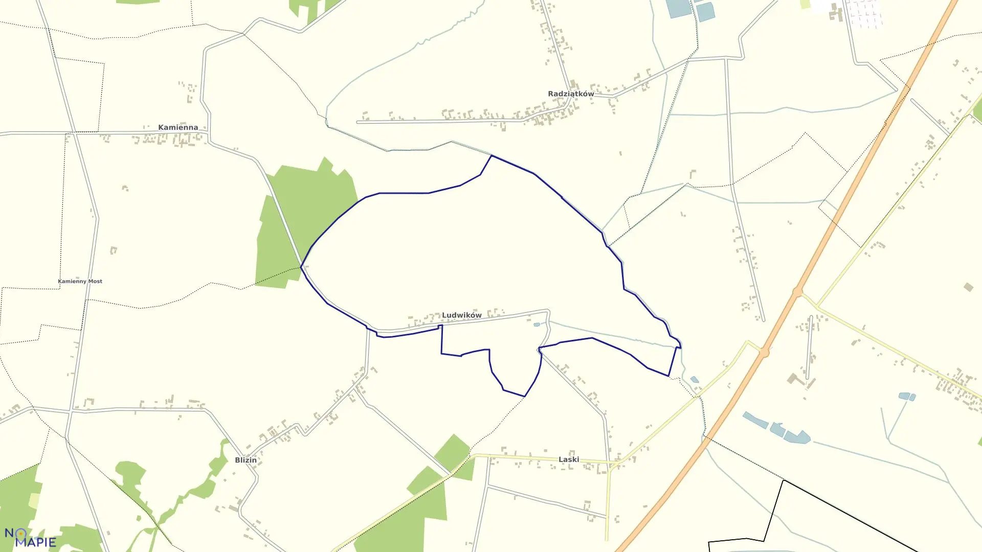 Mapa obrębu Ludwików w gminie Wola Krzysztoporska