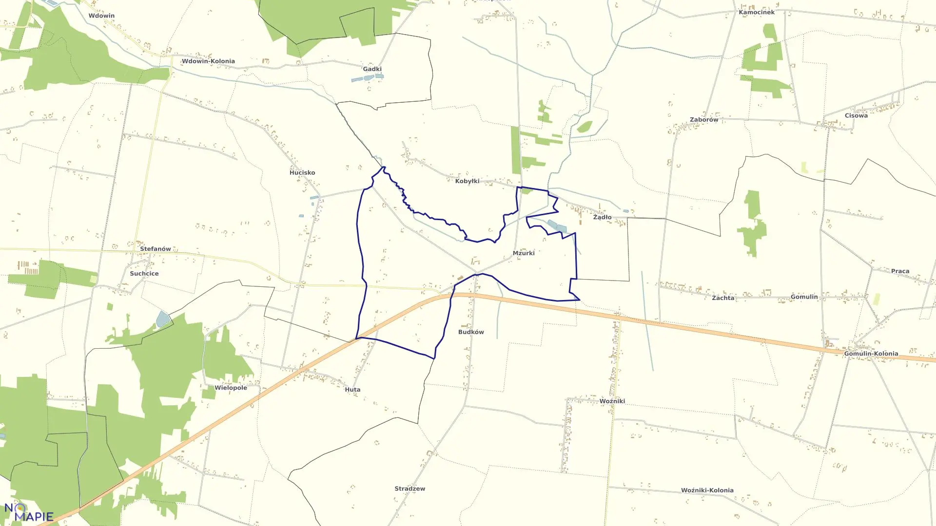 Mapa obrębu Mzurki w gminie Wola Krzysztoporska