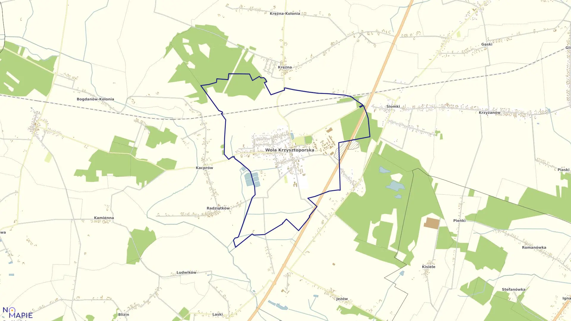 Mapa obrębu Wola Krzysztoporska w gminie Wola Krzysztoporska